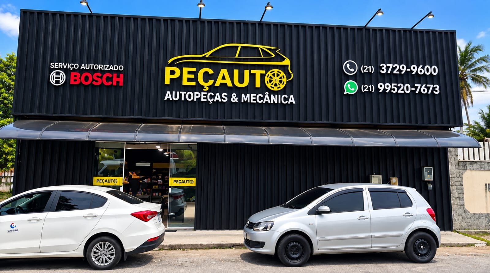 Fachada moderna atual da Peçauto Autopeças e Mecânica